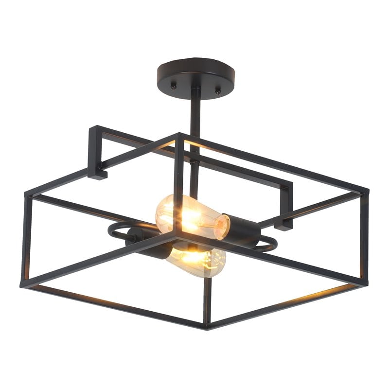 Pemberly Row 2-Light Square Metal Semi-Flush Pendant in Black/Brass