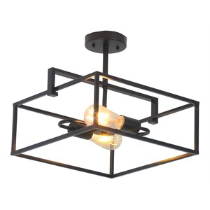 Pemberly Row 2-Light Square Metal Semi-Flush Pendant in Black/Brass