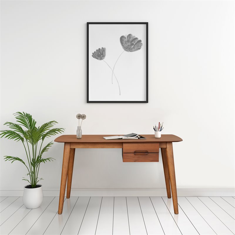 Pemberly Row Solid Wood 2-Drawers Writing Desk in Walnut