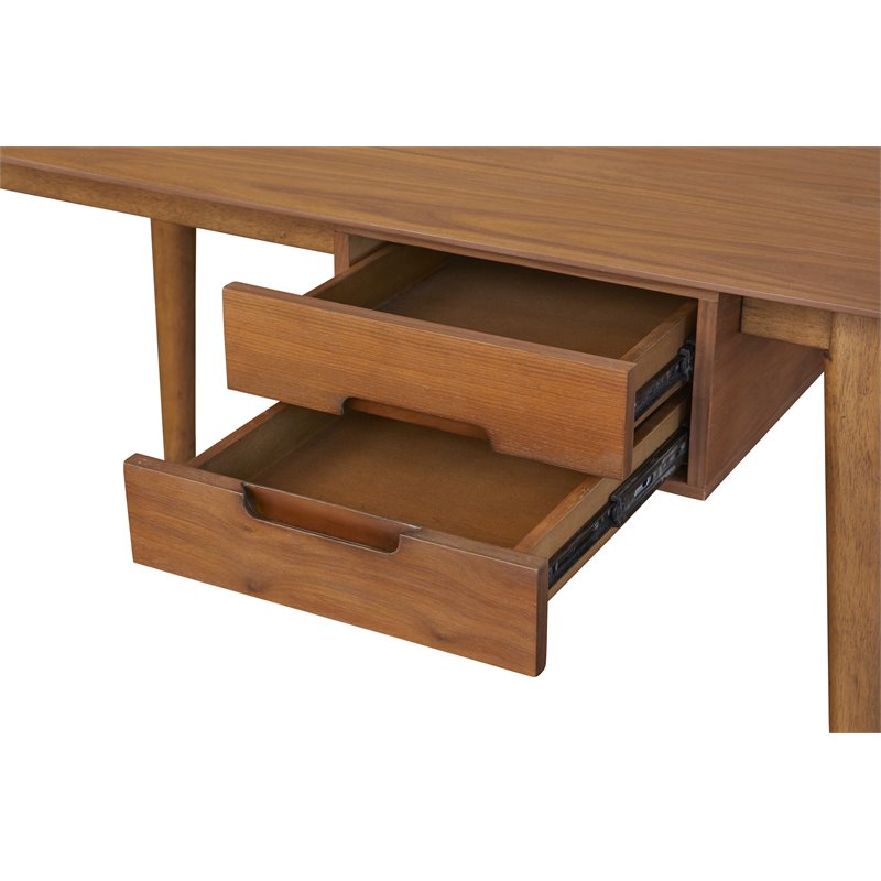 Pemberly Row Solid Wood 2-Drawers Writing Desk in Walnut