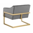 Pemberly Row Gray Velvet with Gold Stainless Steel Modern Accent Chair