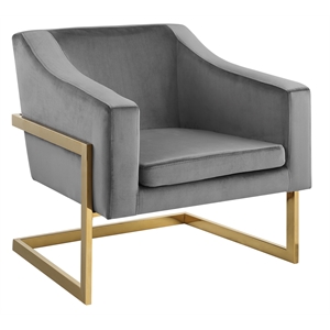 Pemberly Row Gray Velvet with Gold Stainless Steel Modern Accent Chair