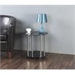 Pemberly Row Steel and Glass Two Tier Round Wheeled End Table in Black/Chrome