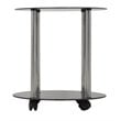 Pemberly Row Steel and Glass Two Tier Round Wheeled End Table in Black/Chrome