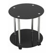 Pemberly Row Steel and Glass Two Tier Round Wheeled End Table in Black/Chrome