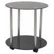 Pemberly Row Steel and Glass Two Tier Round Wheeled End Table in Black/Chrome