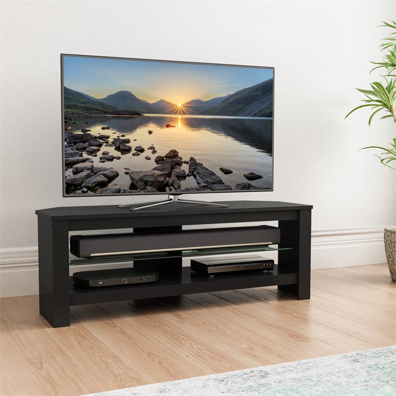 Pemberly Row Wood and Glass TV Stand for most TVs 27