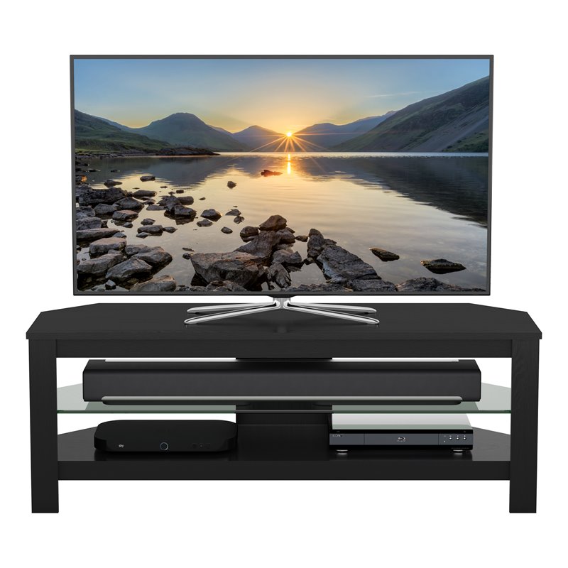 Pemberly Row Wood and Glass TV Stand for most TVs 27