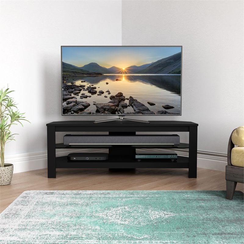 Pemberly Row Wood and Glass TV Stand for most TVs 27