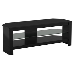 Pemberly Row Wood and Glass TV Stand for most TVs 27&quot to 55&quot in Black Oak