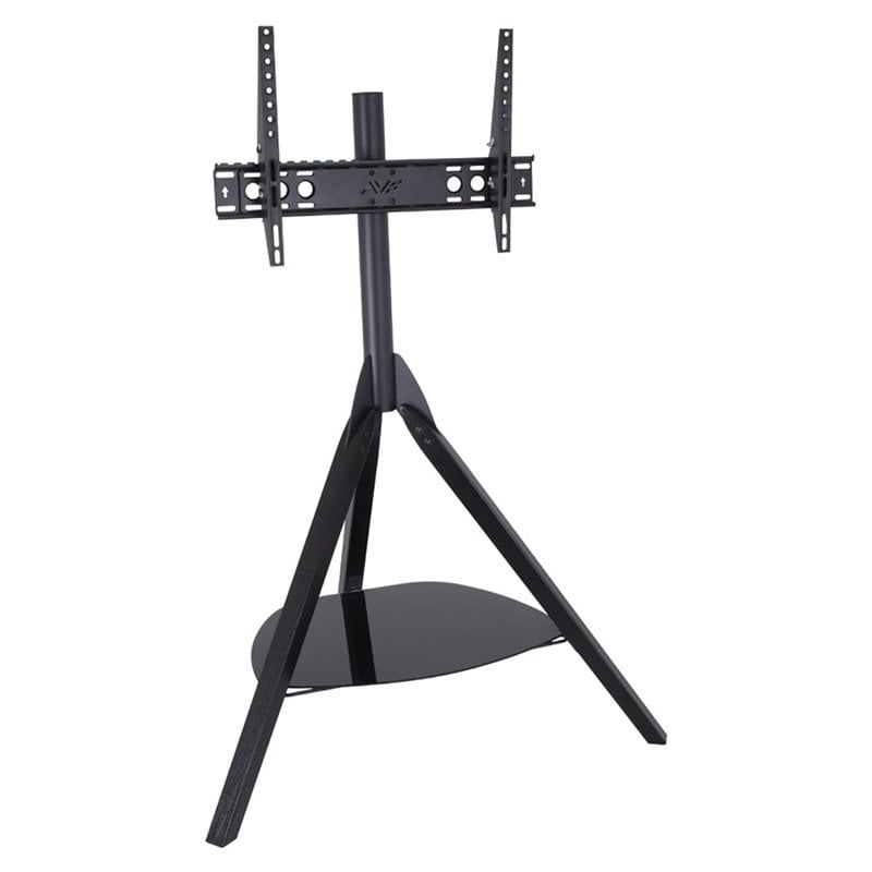 Pemberly Row Wood Glass Steel TV Floor Stand for 32