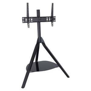 Pemberly Row Wood Glass Steel TV Floor Stand for 32&quot to 65&quot TVs in Black