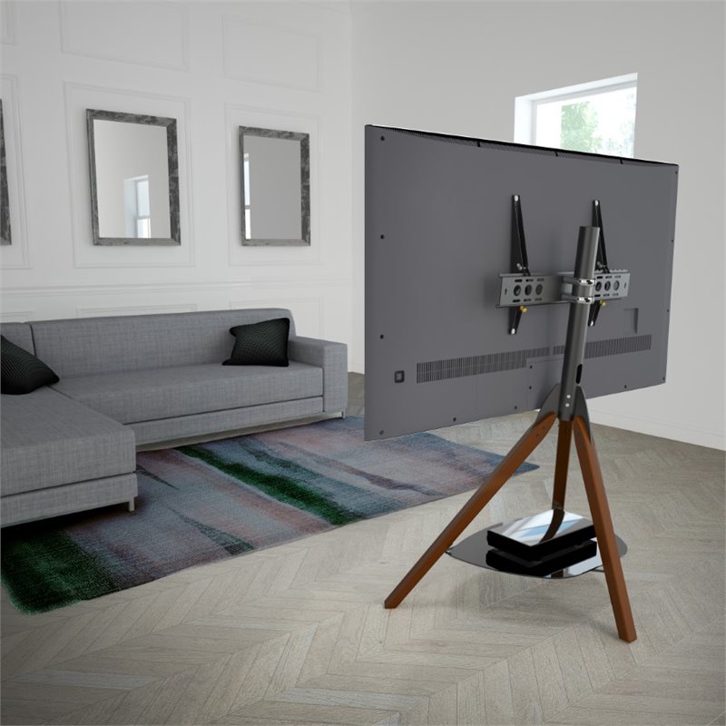 Pemberly Row Glass Steel TV Floor Stand for 32