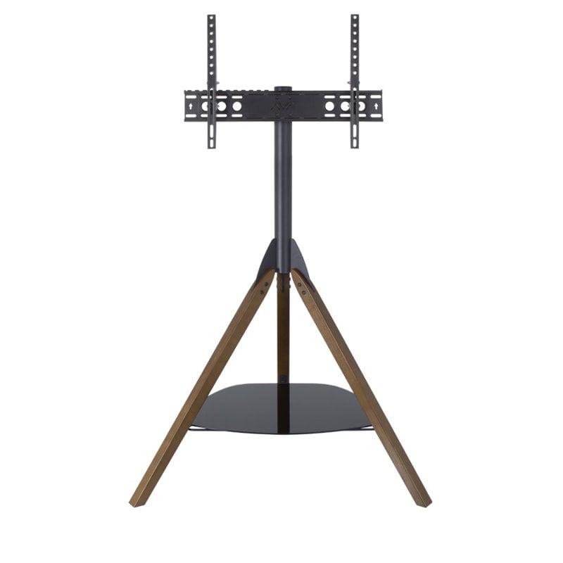 Pemberly Row Glass Steel TV Floor Stand for 32