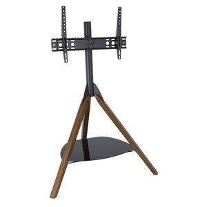 Pemberly Row Glass Steel TV Floor Stand for 32&quot to 65&quot TVs - Dark Wood/Black