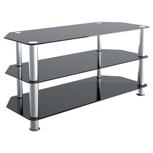 Pemberly Row Steel and Glass TV Stand for up to 50&quot TVs in Black/Chrome
