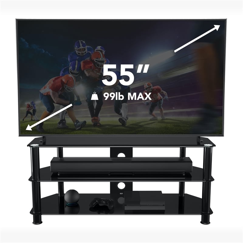 Pemberly Row Steel Glass TV Stand w/ Cable Management for up to 55