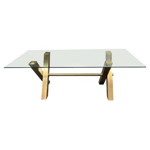 Pemberly Row 86.5&quot Modern Glass & Stainless Steel Dining Table in Gold/Clear