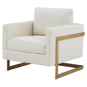 Pemberly Row Contemporary Fabric & Metal Accent Chair in White/Gold