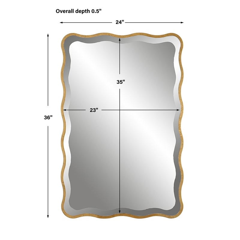 Pemberly Row Transitional Style Wood Scalloped Mirror in Gold