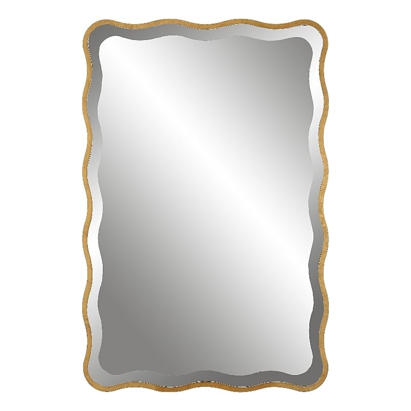 Pemberly Row Transitional Style Wood Scalloped Mirror in Gold