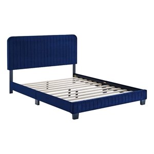 Pemberly Row Channel Tufted Performance Velvet Twin Platform Bed in Navy