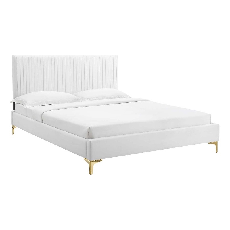 Pemberly Row Modern Performance Velvet Full Platform Bed - White