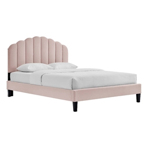 Pemberly Row Modern Performance Velvet Full Platform Bed in Pink