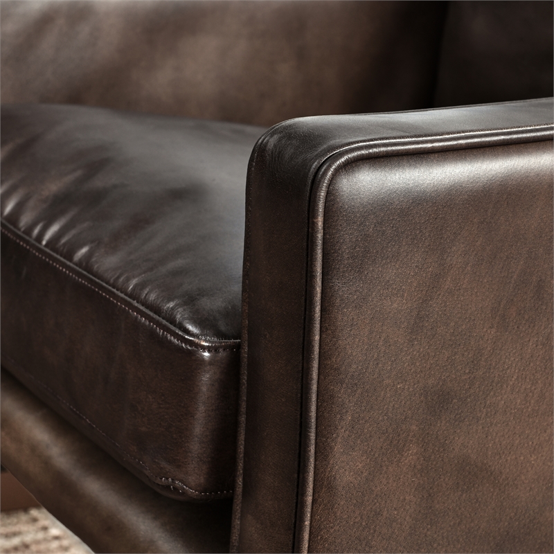 Pemberly Row Cushion Back Modern Leather Club Chair in Brown/Brass