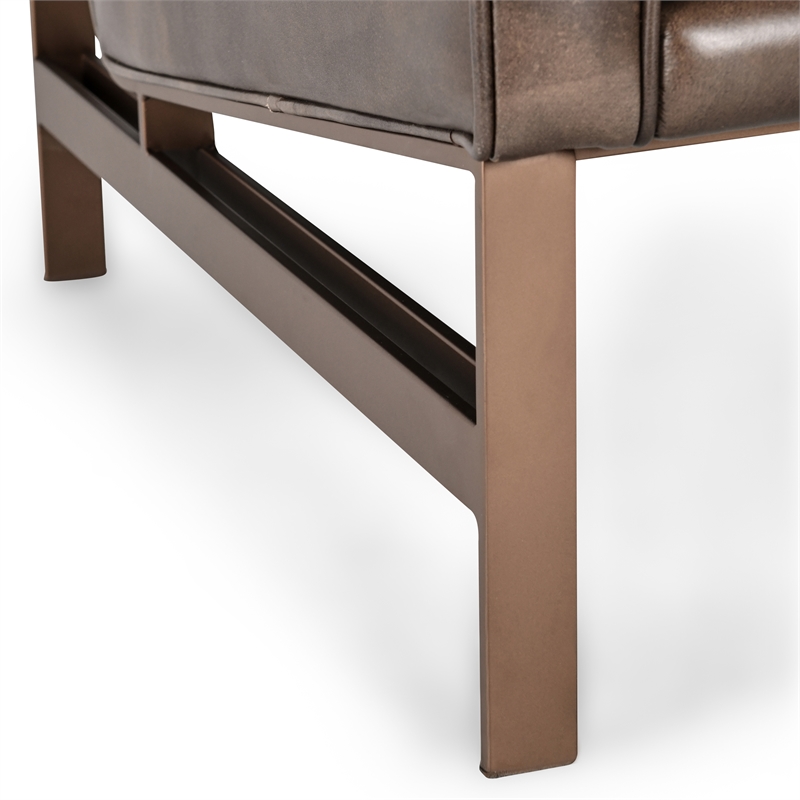 Pemberly Row Cushion Back Modern Leather Club Chair in Brown/Brass