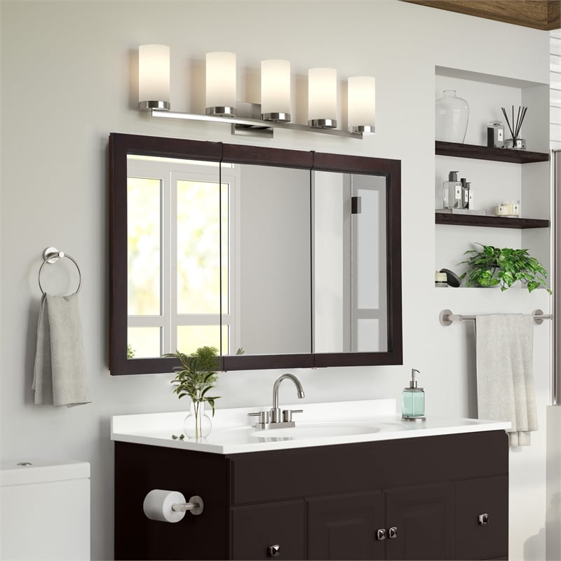 Pemberly Row 48-Inch Assembled Wood Framed Medicine Cabinet Mirror in Espresso