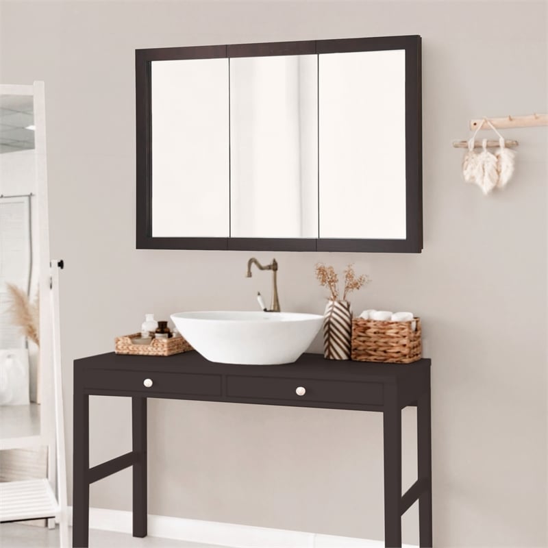 Pemberly Row 48-Inch Assembled Wood Framed Medicine Cabinet Mirror in Espresso