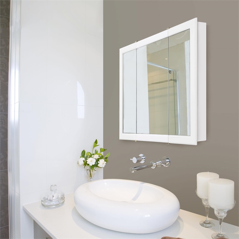 Pemberly Row Modern 30-Inch Wood Medicine Cabinet in White Gloss