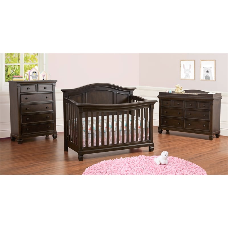 Pemberly Row Traditional Wood 4-in-1 Lifetime Crib in Charcoal Brown