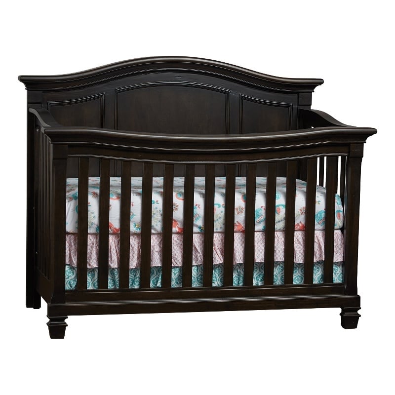 Pemberly Row Traditional Wood 4-in-1 Lifetime Crib in Charcoal Brown