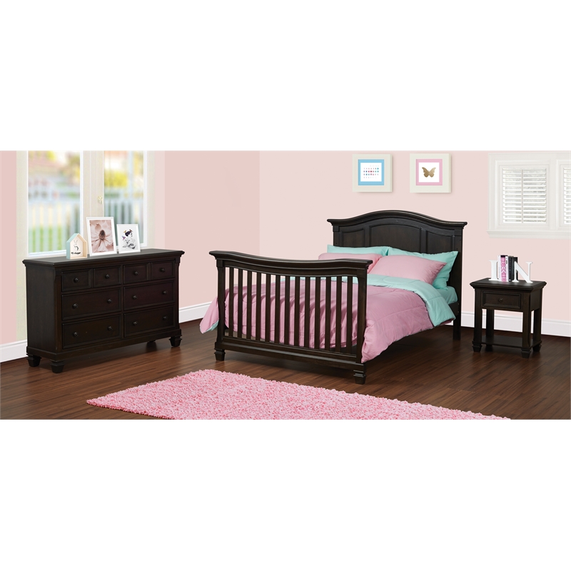 Pemberly Row Traditional Wood Full Bed Conversion Kit in Charcoal