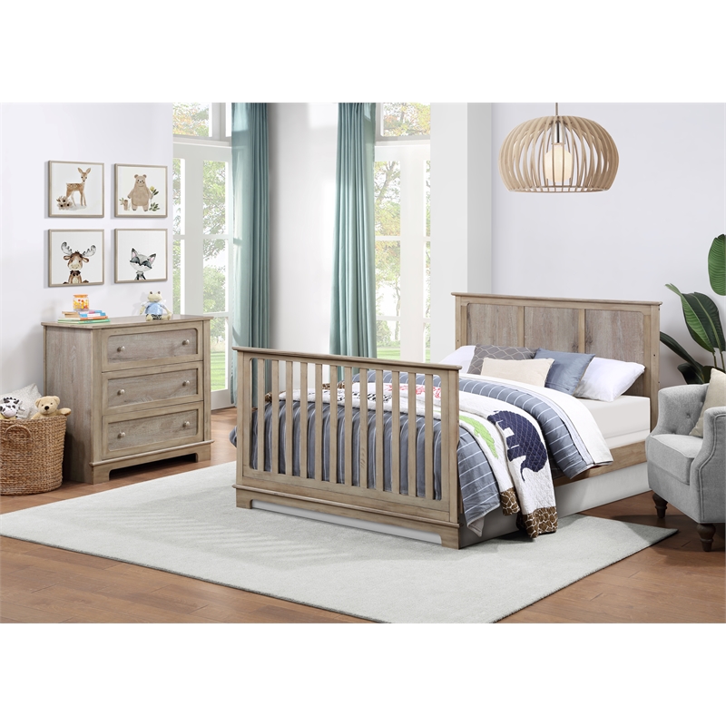 Pemberly Row Traditional Wood Full Bed Conversion Kit in Natural