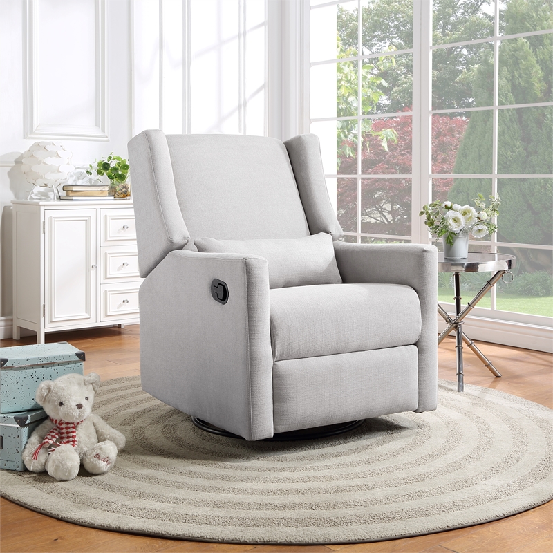 Pemberly Row Wood Swivel Glider Recliner with Pillow in Blanco White