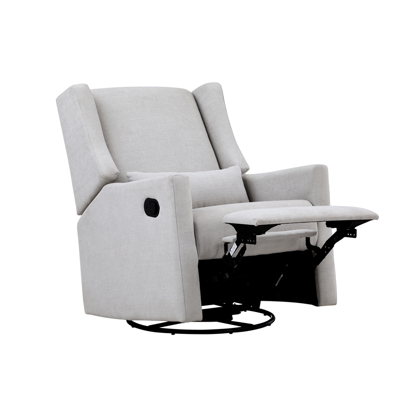 Pemberly Row Wood Swivel Glider Recliner with Pillow in Blanco White