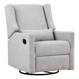 pemberly row wood swivel glider recliner with pillow in blanco white