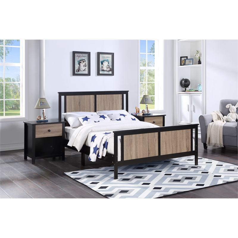 Pemberly Row Wood Reversible Panel Full Bed in Black/Vintage Walnut