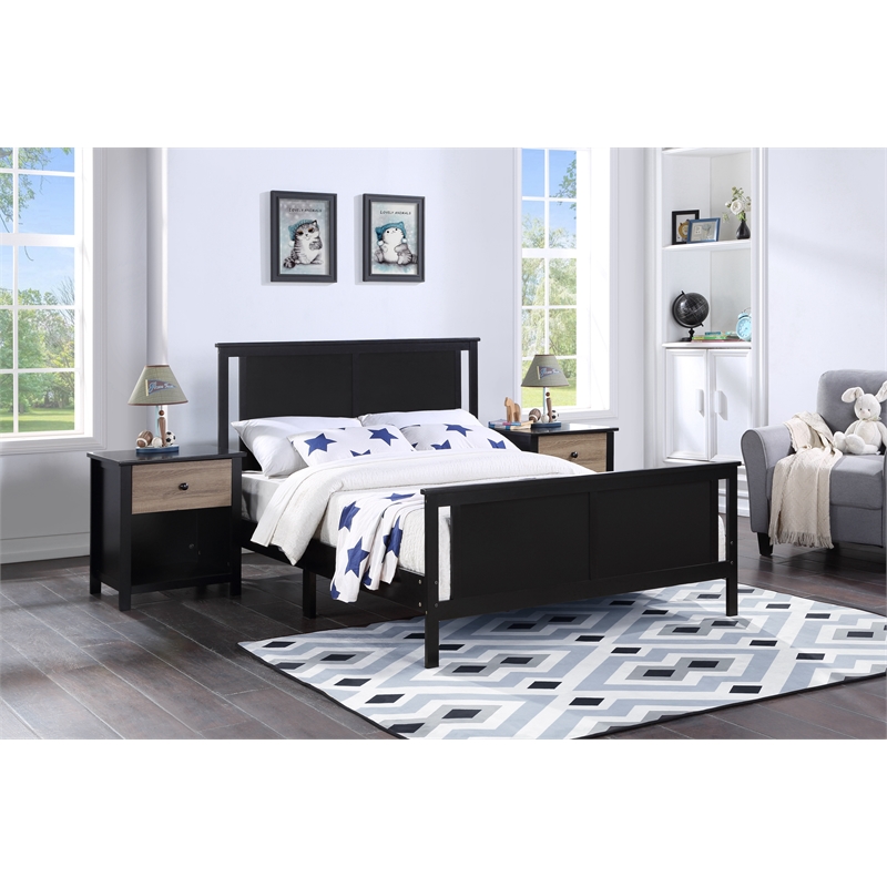 Pemberly Row Wood Reversible Panel Full Bed in Black/Vintage Walnut