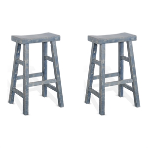 Pemberly Row 30&quot Mahogany Wood Saddle Seat Stool in Ocean Blue (Set of 2)