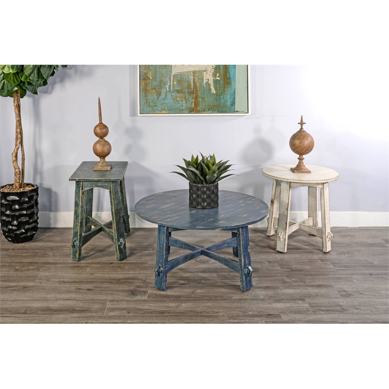 Pemberly Row Farmhouse Mahogany Wood Coffee Table in Ocean Blue