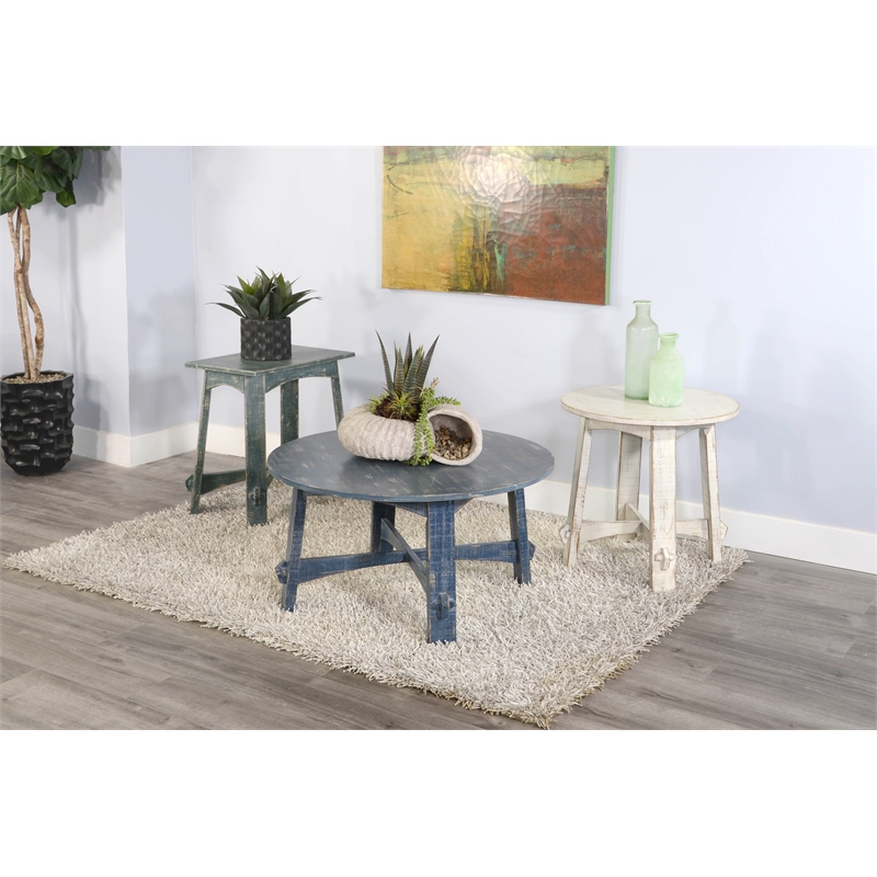 Pemberly Row Farmhouse Mahogany Wood Coffee Table in Ocean Blue