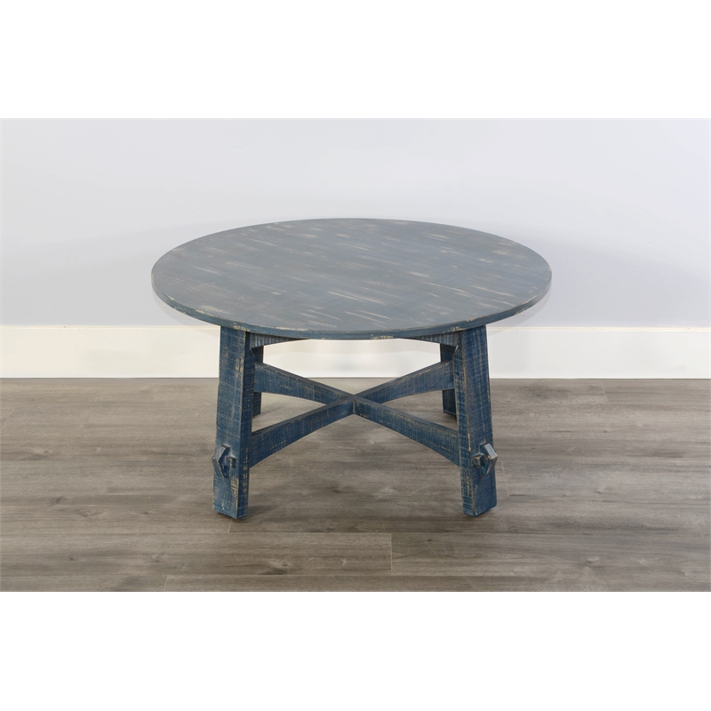 Pemberly Row Farmhouse Mahogany Wood Coffee Table in Ocean Blue