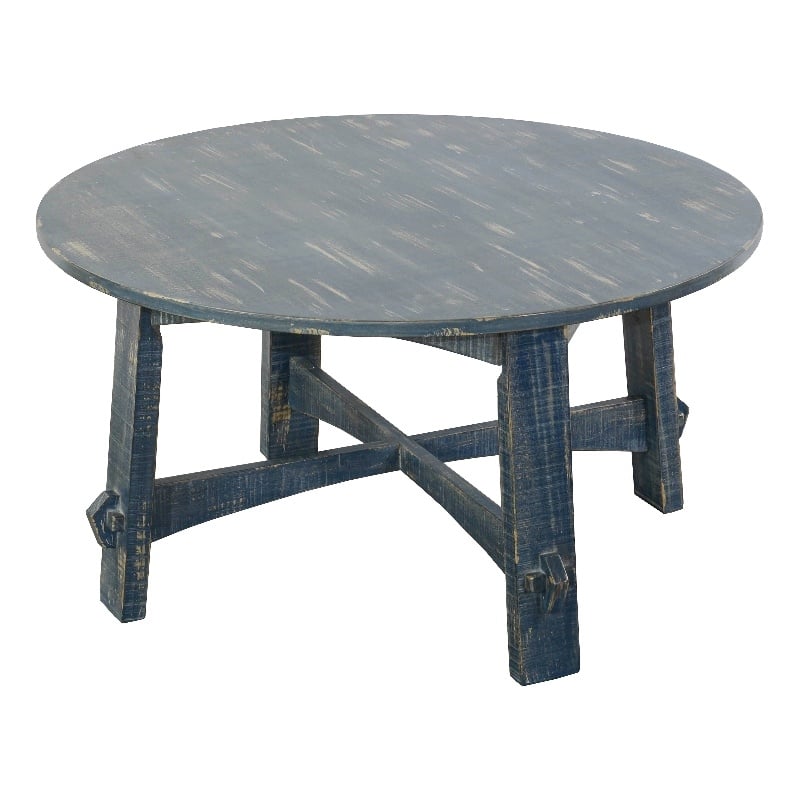 Pemberly Row Farmhouse Mahogany Wood Coffee Table in Ocean Blue