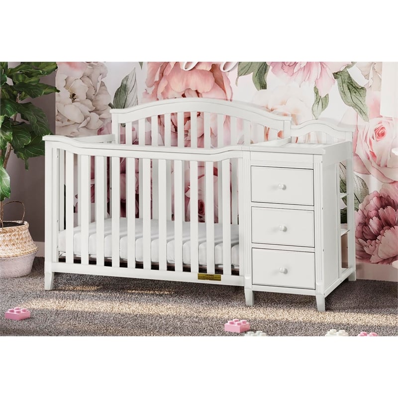 Pemberley Row Solid Wood White Convertible Crib Rectangular Adjustable 96 lbs Unassembled