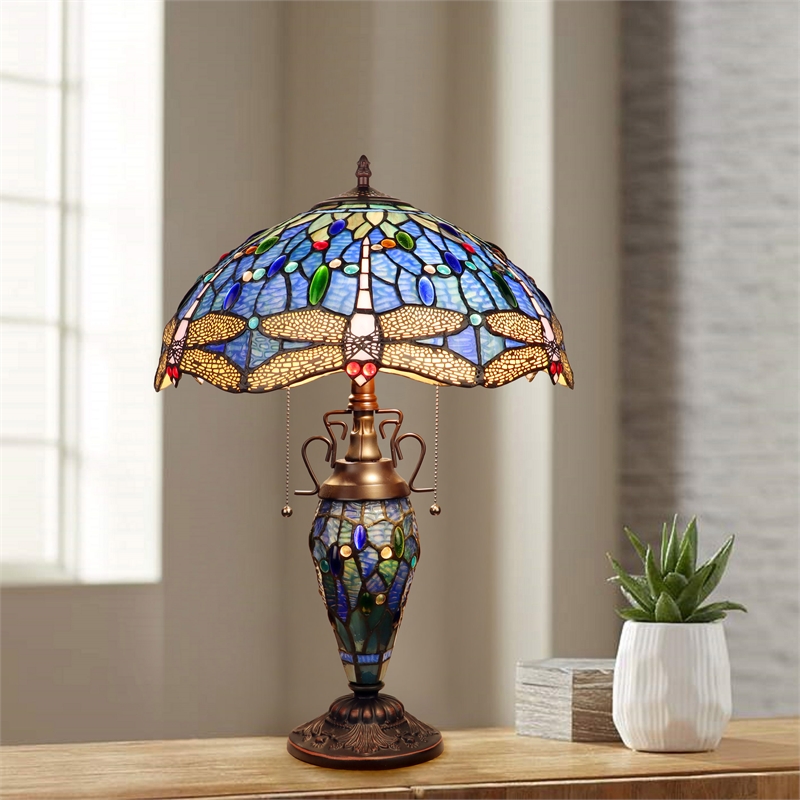 Pemberly Row 3-Light Glass & Metal Table Lamp in Multi-Color