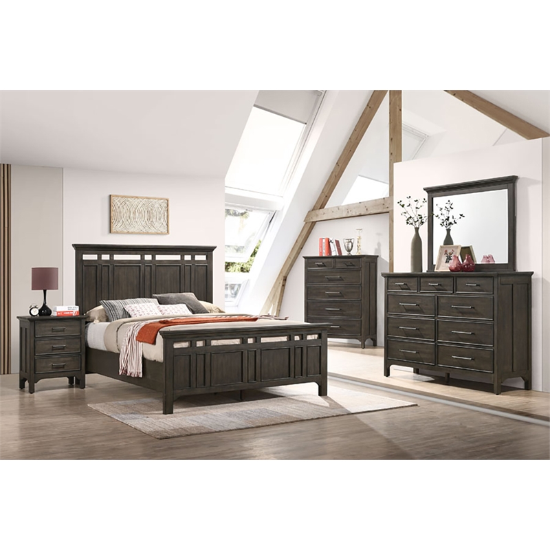 Pemberly Row Modern Bedroom 3-Drawer Wood Nightstand in Charcoal